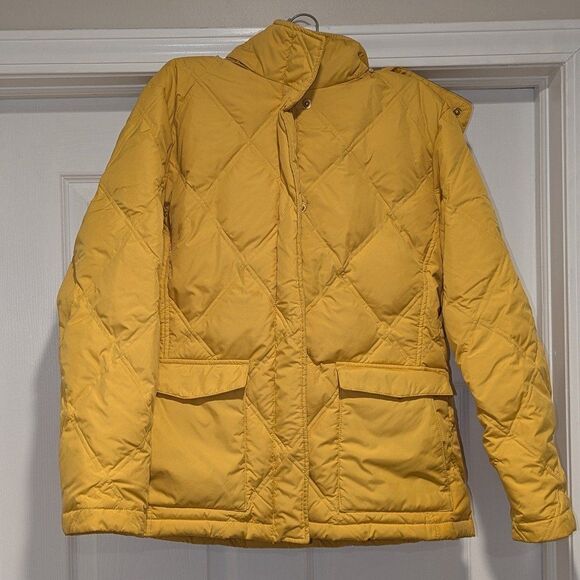 Lands' End Women's Medium Yellow Puffer Coat with Faux Fur detachable Hood - Picture 1 of 8